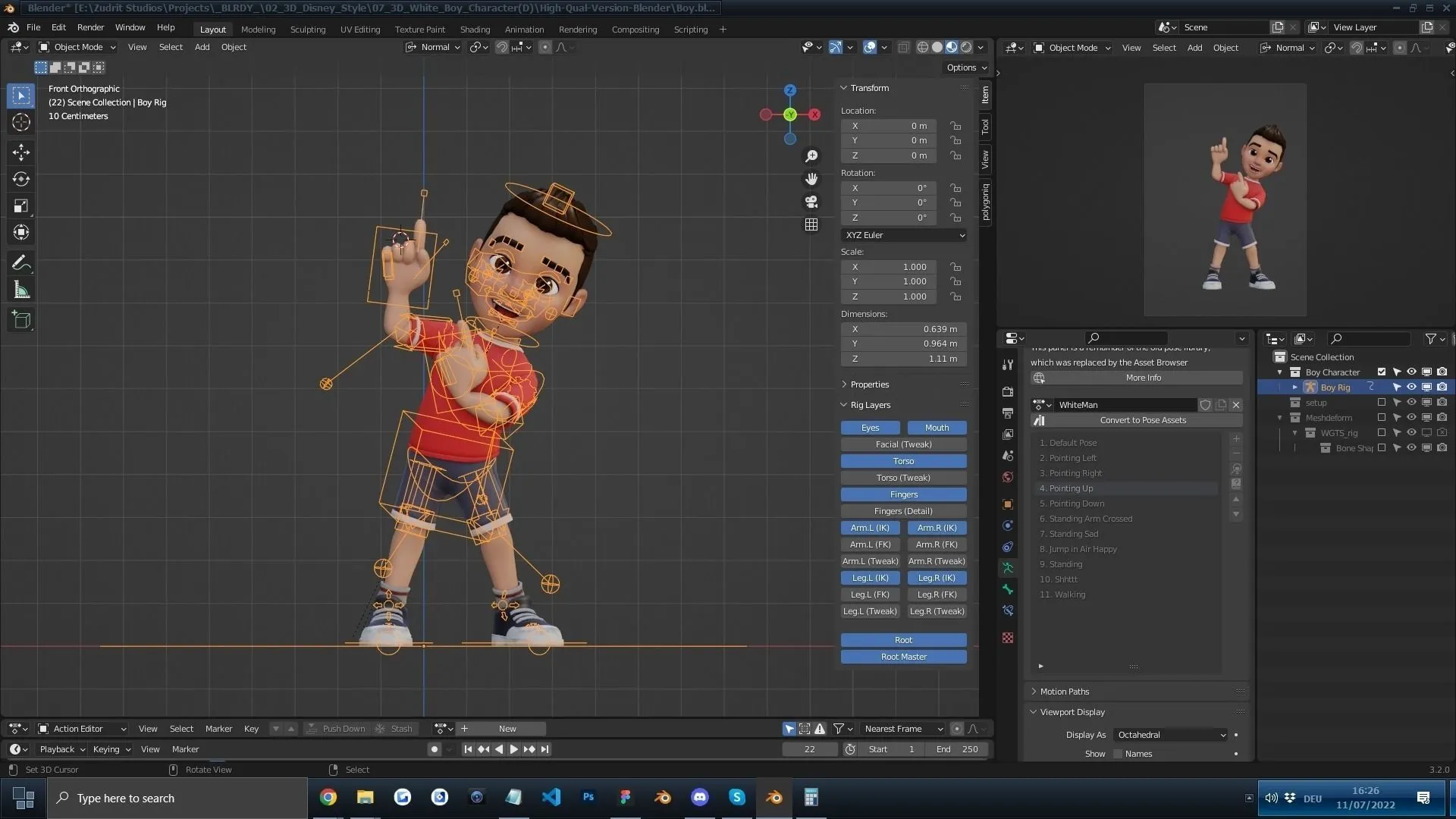 Cartoon White Boy - Rigged 3D Character in Blender with advanced face and body rigging system